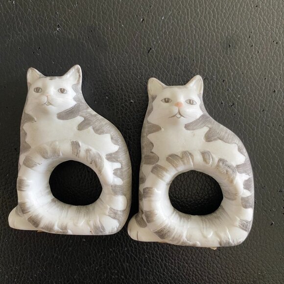 Mary Lake Thompson for Silvestri Porcelain Cat Napkin Rings Holders Set of Two - Picture 11 of 12
